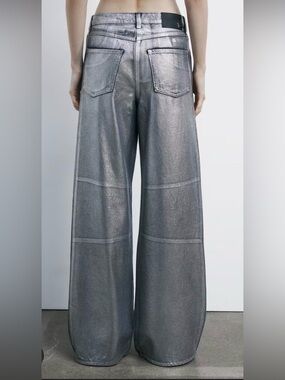 NWT Divided Wide Leg Silver metallic Denim Jeans bloggers favourite